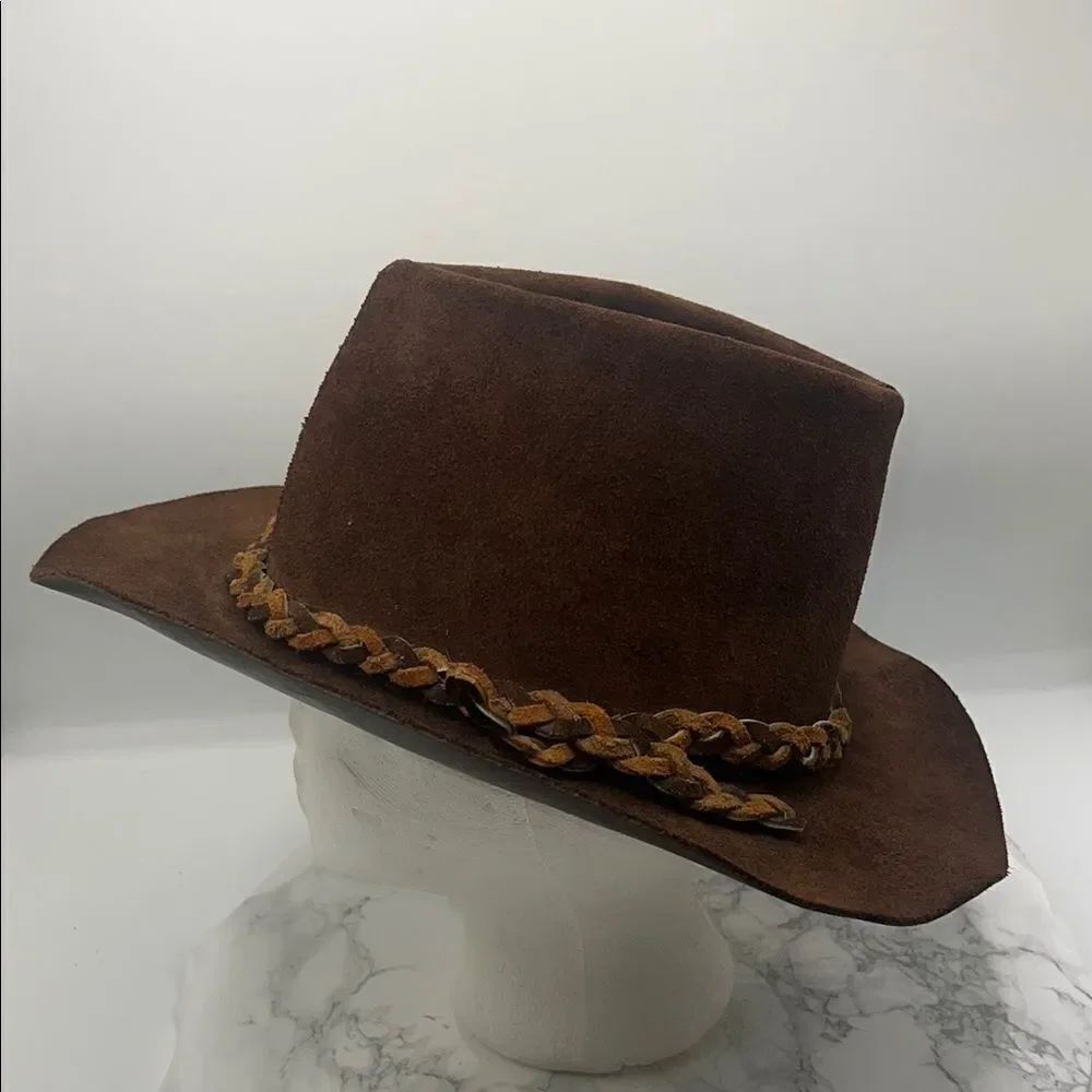 HENSCHEL Brown Suede Leather Walker Cowboy Hat-L
